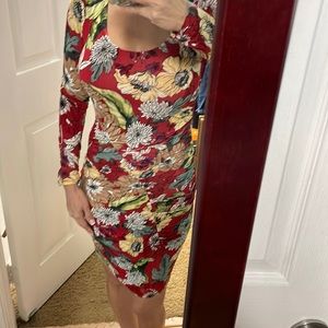 Guess Flora Red Long Sleeve Dress